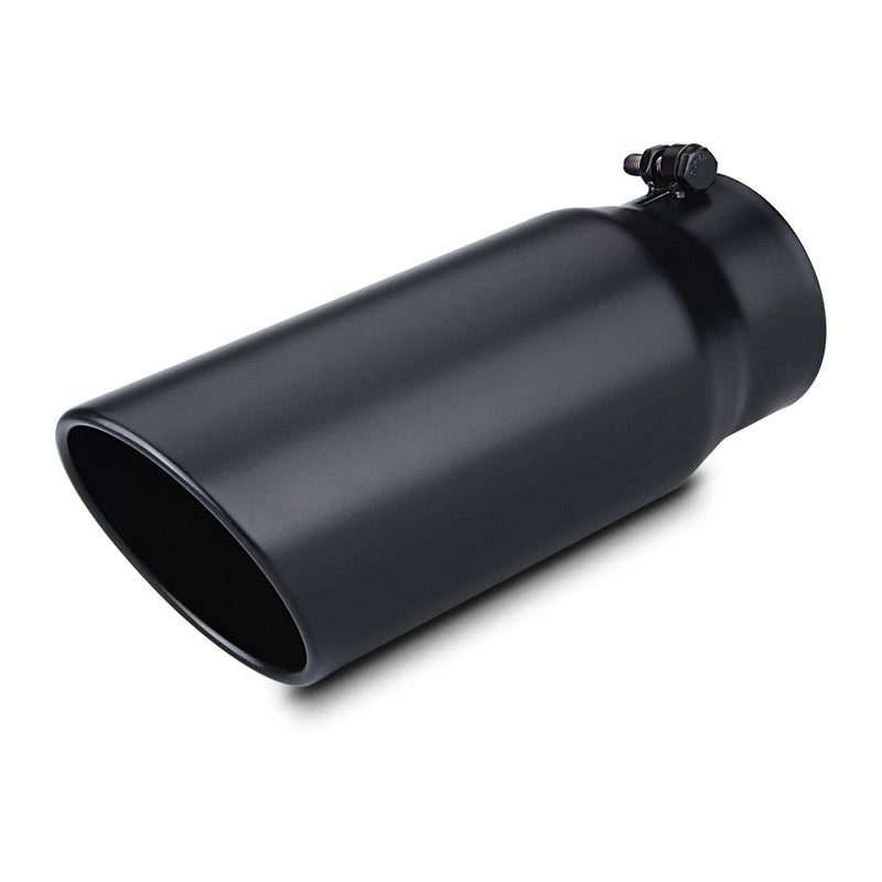 LCGP 4" to 5" Diesel Exhaust Tip, 12" Overall Length Bolt On Design Truck Tail Tip, Black Powder Coated,Rolled Angle Cut Design - Image 1